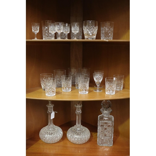 2164 - Three decanters and glassware, approx 30cm H and shorter