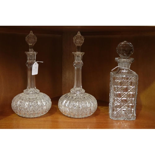 2164 - Three decanters and glassware, approx 30cm H and shorter