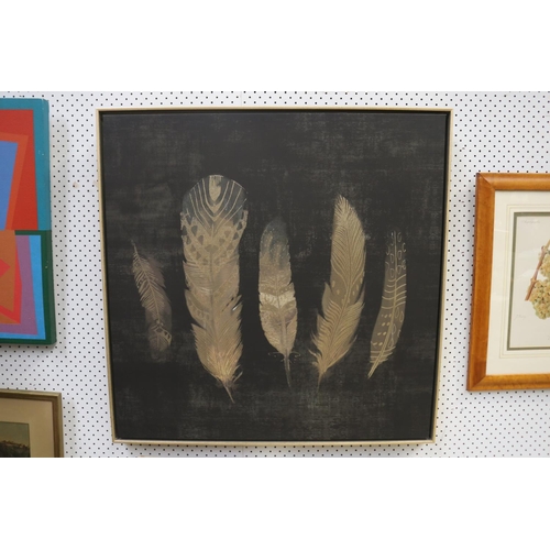 2175 - Decorative contemporary feather design painting, approx 83cm sq