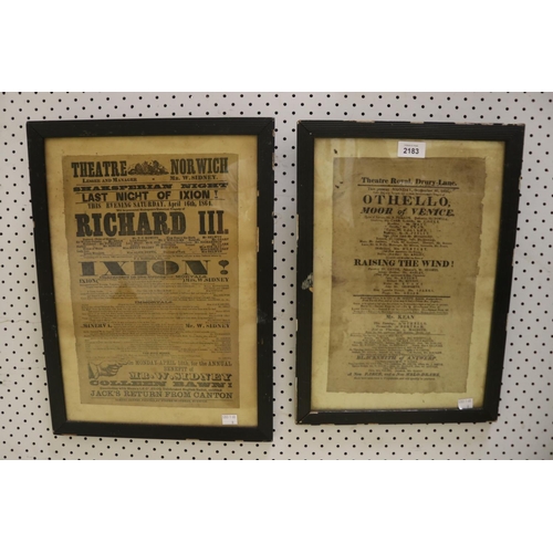 2183 - Two Framed antique handbills from theatrical events in England - from the Estate of Dorothy 
Hope Si... 