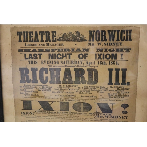 2183 - Two Framed antique handbills from theatrical events in England - from the Estate of Dorothy 
Hope Si... 