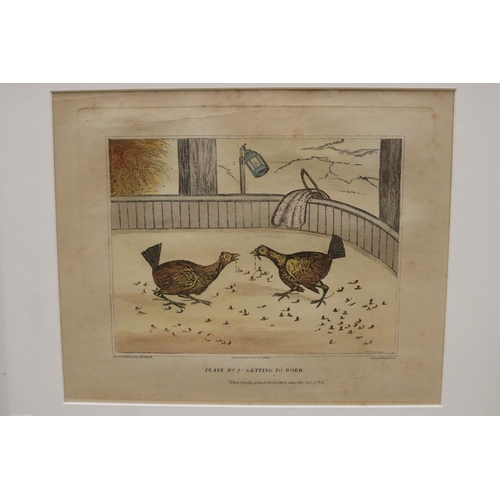 2186 - Six framed cock fighting engravings, each approx 34cm H x 43cm W (6)