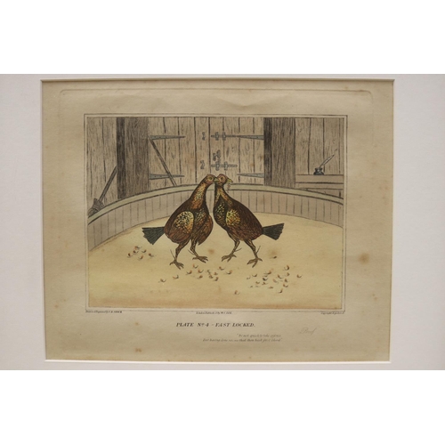 2186 - Six framed cock fighting engravings, each approx 34cm H x 43cm W (6)