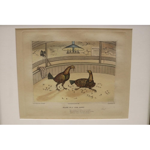 2186 - Six framed cock fighting engravings, each approx 34cm H x 43cm W (6)