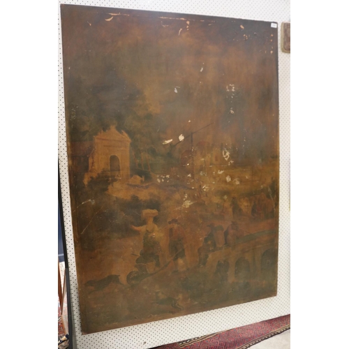 2191 - Large distressed oil on canvas painting, Ex Country Trader, approx 177cm H x 126cm W