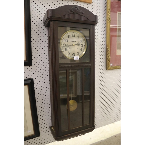 2194 - Zenith high quality striking Swiss made wall clock circa 1910, approx 98cm H x 36cm W x 18cm D