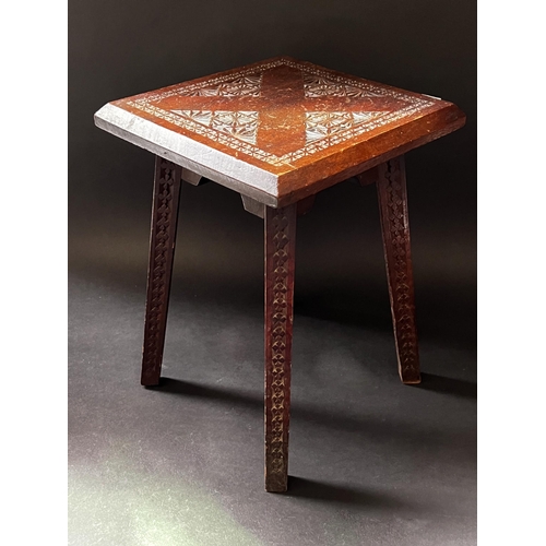 2271 - Antique Tramp art stool, approx 36cm H x 26cm Sq