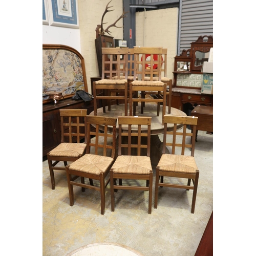 2302 - Set of eight country style dining chairs, with rush seats, each approx 92cm H (8)