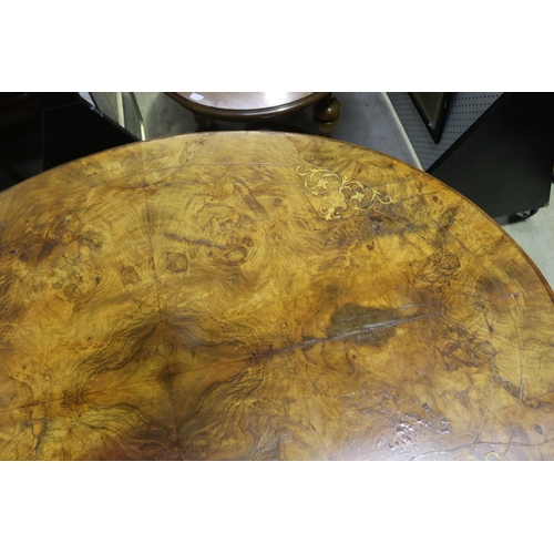 2243 - Antique burr walnut oval loo table, approx 70cm H x 134cm W x 102cm D