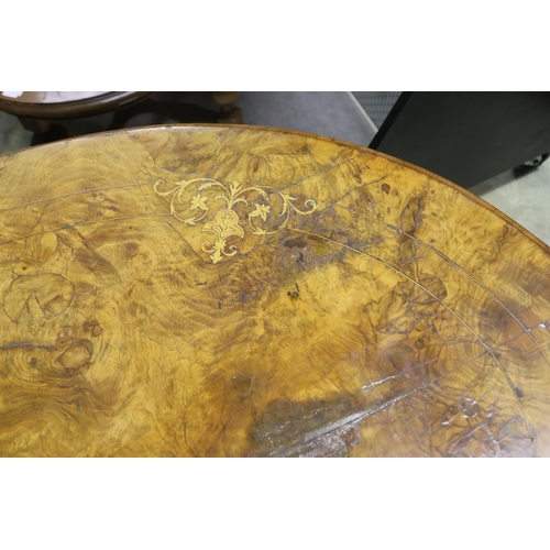 2243 - Antique burr walnut oval loo table, approx 70cm H x 134cm W x 102cm D