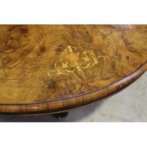 2243 - Antique burr walnut oval loo table, approx 70cm H x 134cm W x 102cm D