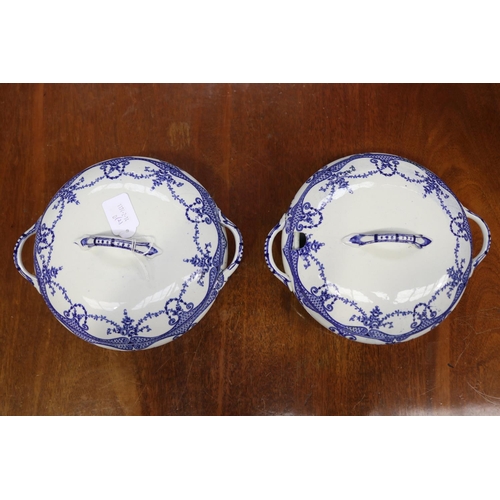 2266 - Pair of blue and white lidded porcelain tureens, each approx 11cm H x 22cm dia (excluding handles) (... 