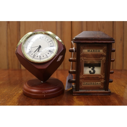 2267 - Vintage desk top calender along with a combination clock, barometer, approx 15cm H and shorter (2)