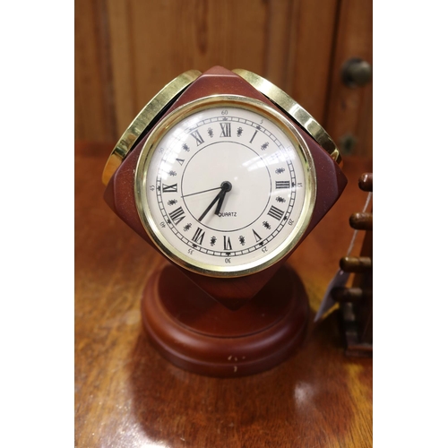 2267 - Vintage desk top calender along with a combination clock, barometer, approx 15cm H and shorter (2)