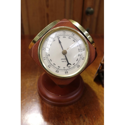 2267 - Vintage desk top calender along with a combination clock, barometer, approx 15cm H and shorter (2)