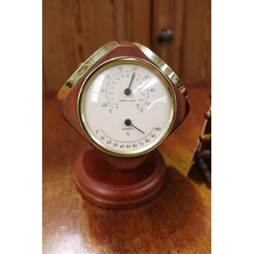 2267 - Vintage desk top calender along with a combination clock, barometer, approx 15cm H and shorter (2)