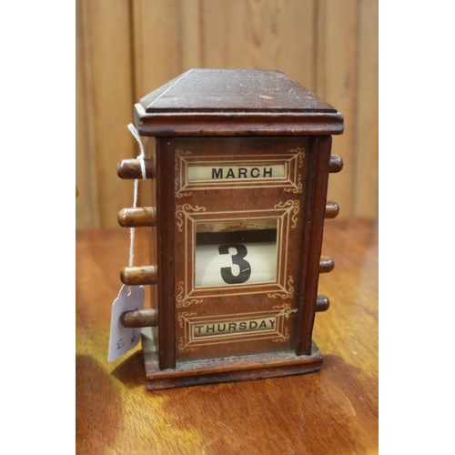 2267 - Vintage desk top calender along with a combination clock, barometer, approx 15cm H and shorter (2)