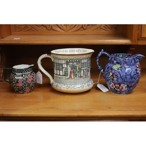 2278 - Three vintage and antique jugs, Royal Doulton Old Moreton Hall, Visit of Elizabeth 1589, Hydrangea a... 