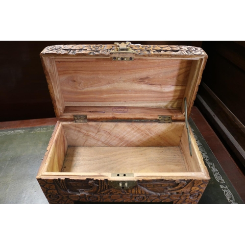 2279 - Small heavily carved camphor trunk, approx 21cm H x 38cm W x 20cm D