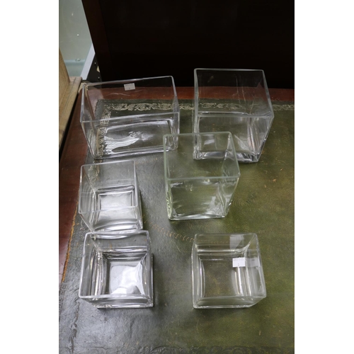 2282 - Glass square and rectangular form vases, approx 15cm H and shorter (6)