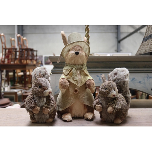 2287 - Rabbit and two squirrels, approx 32cm H and smaller (3)