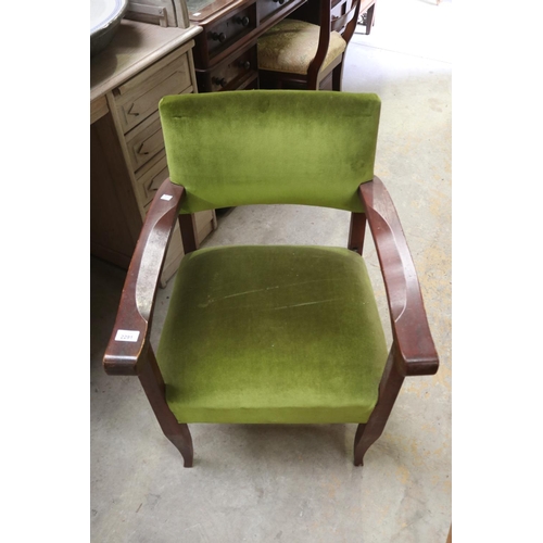 2291 - Green upholstered armchair, approx 78cm H