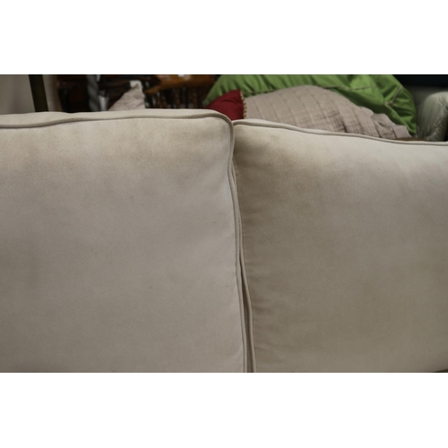 2051 - French Louis XV style double ended settee, upholstered in cream suede fabric by Warwick, approx 89cm... 