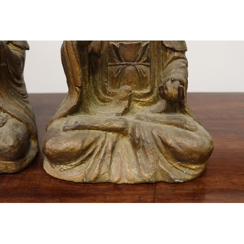 2087 - Carved wood and gilt stucco seated Buddhas, AF damages, approx 31cm H x 22cm W and smaller (2)