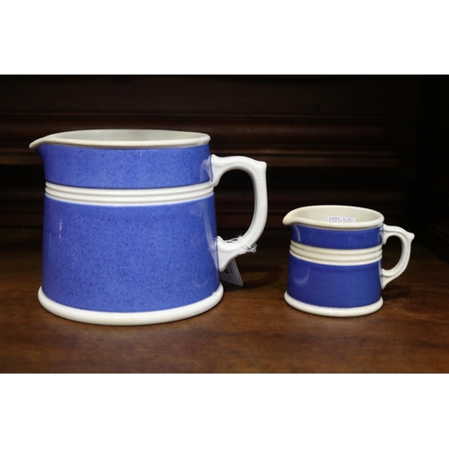 2119 - Two Fowler blue and white cornish ware style jugs, approx 13cm H x 15cm dia (exclude handle) and sma... 