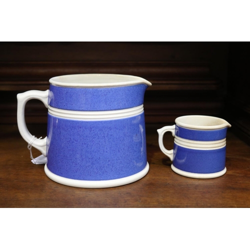 2119 - Two Fowler blue and white cornish ware style jugs, approx 13cm H x 15cm dia (exclude handle) and sma... 