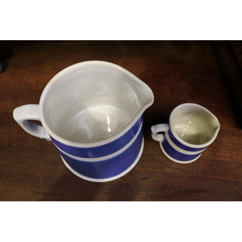2119 - Two Fowler blue and white cornish ware style jugs, approx 13cm H x 15cm dia (exclude handle) and sma... 