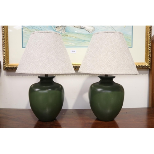 2138 - Pair of green lamps, untested, each approx 44cm H (2)