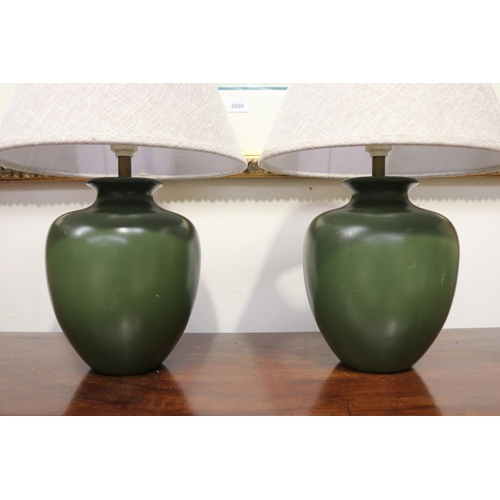 2138 - Pair of green lamps, untested, each approx 44cm H (2)