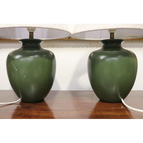 2138 - Pair of green lamps, untested, each approx 44cm H (2)