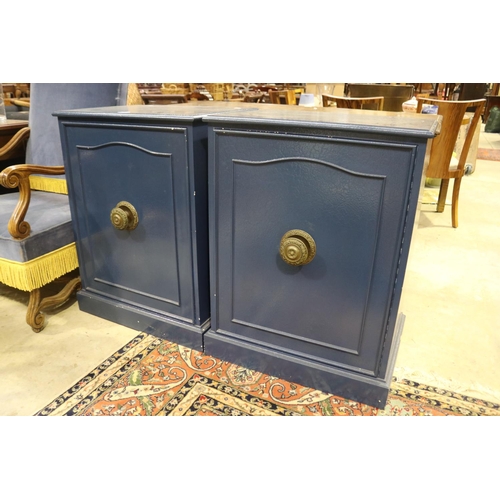 2258 - Pair of blue painted side cabinets, each approx 85cm H x 64cm W x 47cm D (2)