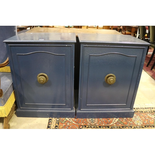 2258 - Pair of blue painted side cabinets, each approx 85cm H x 64cm W x 47cm D (2)