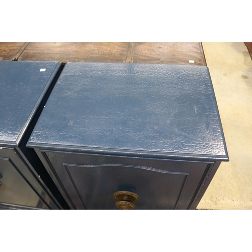 2258 - Pair of blue painted side cabinets, each approx 85cm H x 64cm W x 47cm D (2)