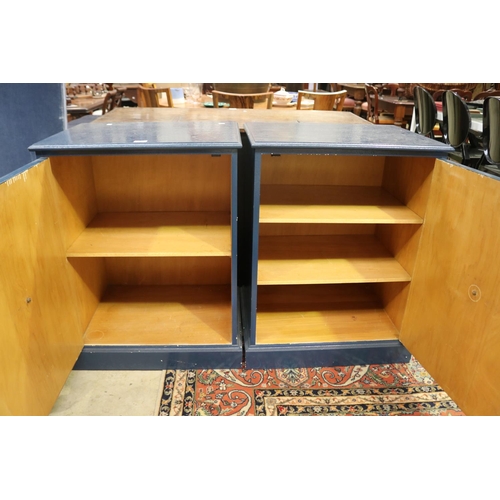 2258 - Pair of blue painted side cabinets, each approx 85cm H x 64cm W x 47cm D (2)