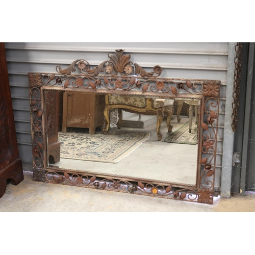 2275 - Rustic scrolling wrought iron mirror, approx 82cm H x 111cm W