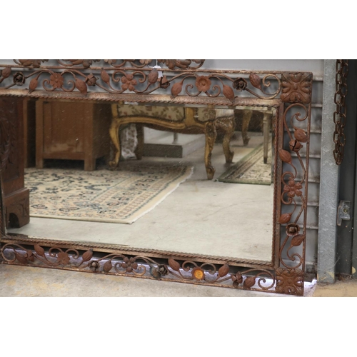 2275 - Rustic scrolling wrought iron mirror, approx 82cm H x 111cm W