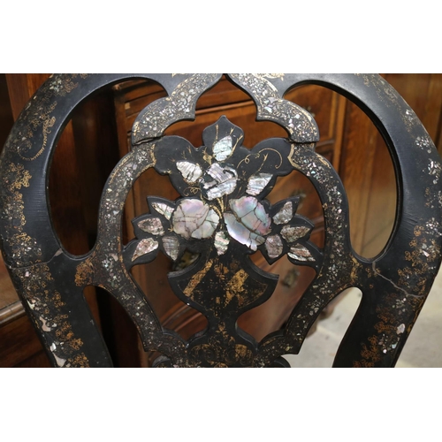 2406 - Mother of pearl inlaid chair in distressed condition, approx 82cm H x 43cm W x 52cm D