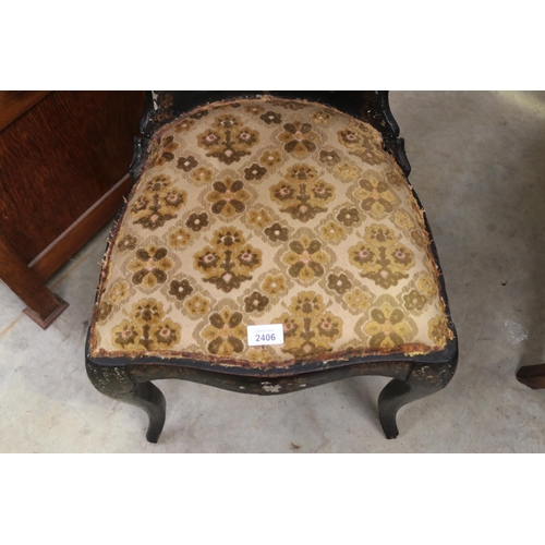 2406 - Mother of pearl inlaid chair in distressed condition, approx 82cm H x 43cm W x 52cm D