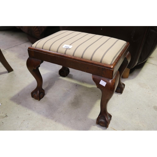2408 - Vintage / antique cedar Chippendale style stool, drop in seat, approx 33cm h x 45cm W x 34cm D