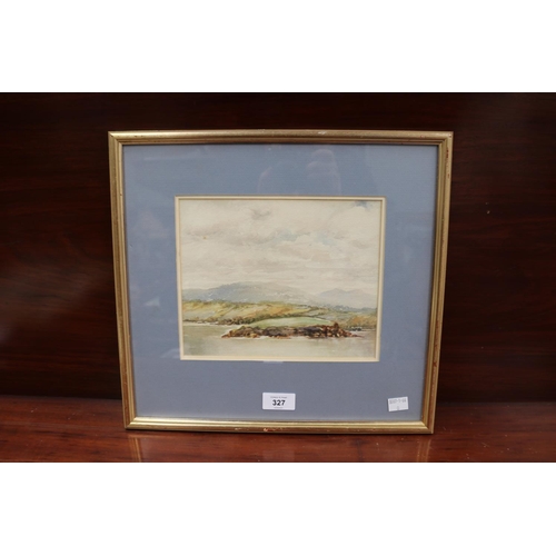 2188 - Unknown artist, water colour, coastline and mountains, approx 18cm x 22cm