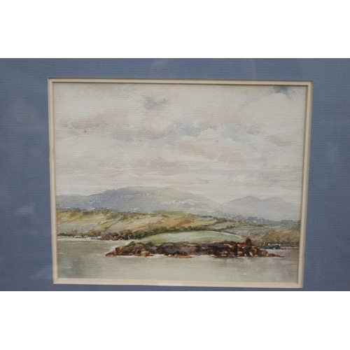 2188 - Unknown artist, water colour, coastline and mountains, approx 18cm x 22cm