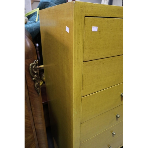 2445 - Modern six drawer chest X frame stretchers below, approx 140cm H x 60cm W x 40cm D