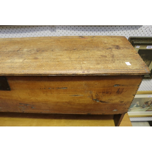 2431 - Antique English late 17th century six plank pine coffer, approx 49cm H x 125cm W x 35cm D