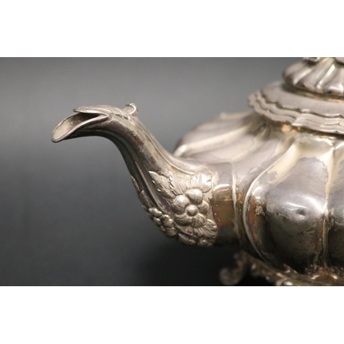 1 - Antique early Victorian hallmarked sterling silver teapot, London 1838, maker John Evans II, approx ... 