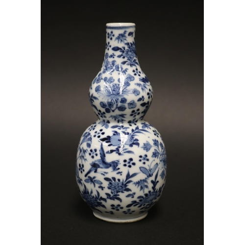 2 - Antique 19th century oriental double gourd blue and white porcelain vase, approx 19 cm H