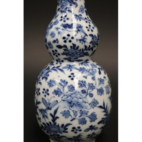 2 - Antique 19th century oriental double gourd blue and white porcelain vase, approx 19 cm H